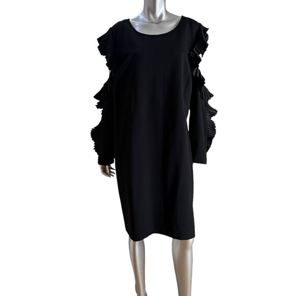 Eloquii Black Ruffled Cold-Shoulder Long Sleeve Dress Size 24 - Picture 8 of 10